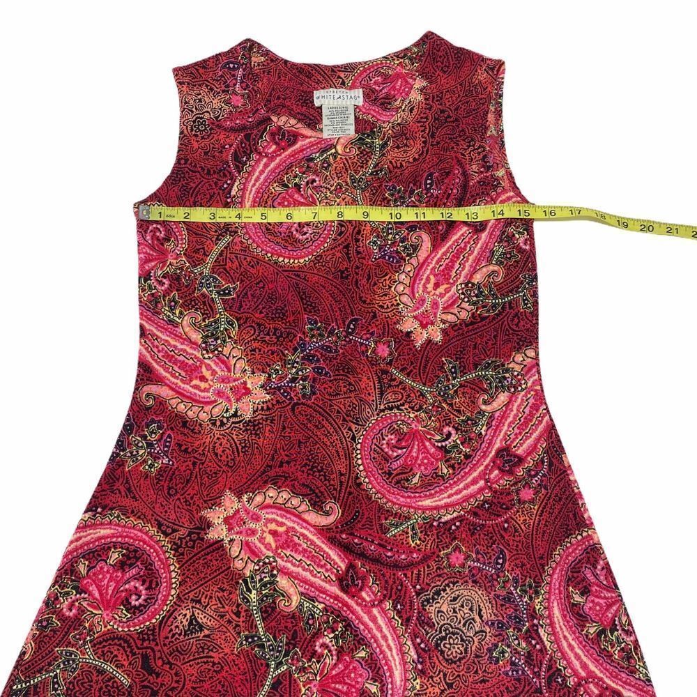 WHITE Stag Red Pink Paisley Sleeveless Dress Small - Picture 4 of 8